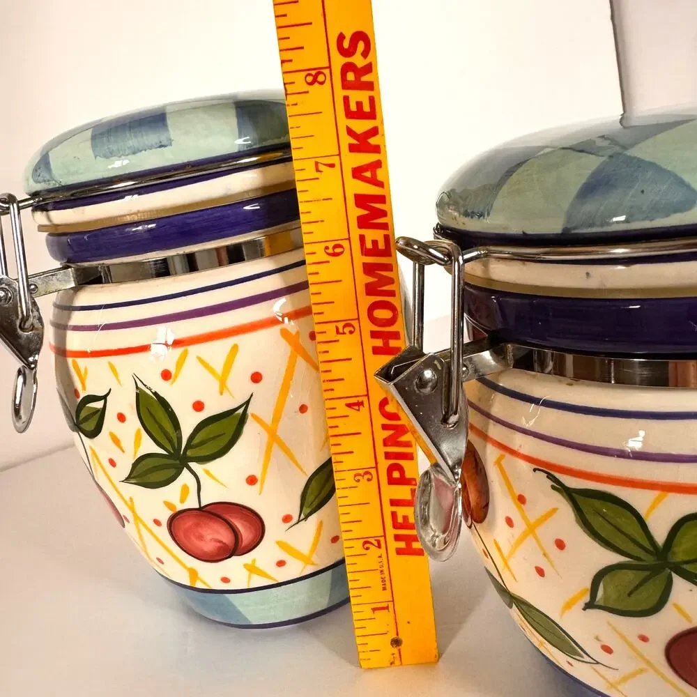 Capriware Michael's Orchard Lot of 2 Multi Color Handpainted Ceramic Canisters